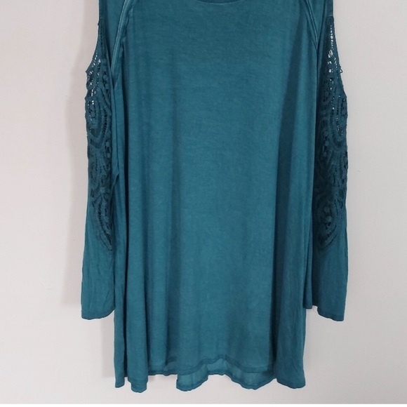 Harper Zoe Plus 1X Teal Green Cold Shoulder Long Sleeve Lace Insert - Picture 11 of 12